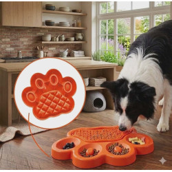 2-en-1 Gamelle Anti-glouton et Tapis à Léchage orange